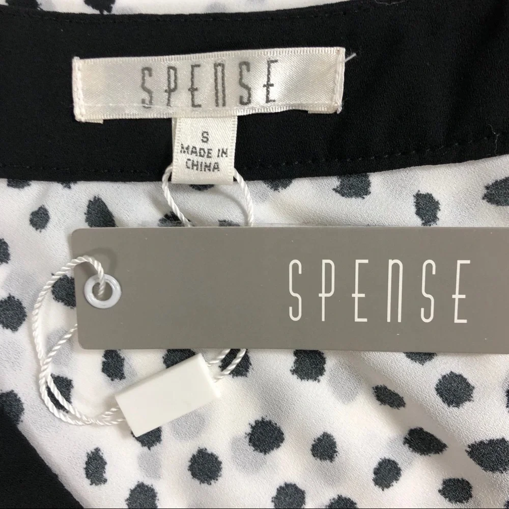 Spense Sleevless Blouse White with Black Dots Size Small Scoop Neck - Picture 8 of 9